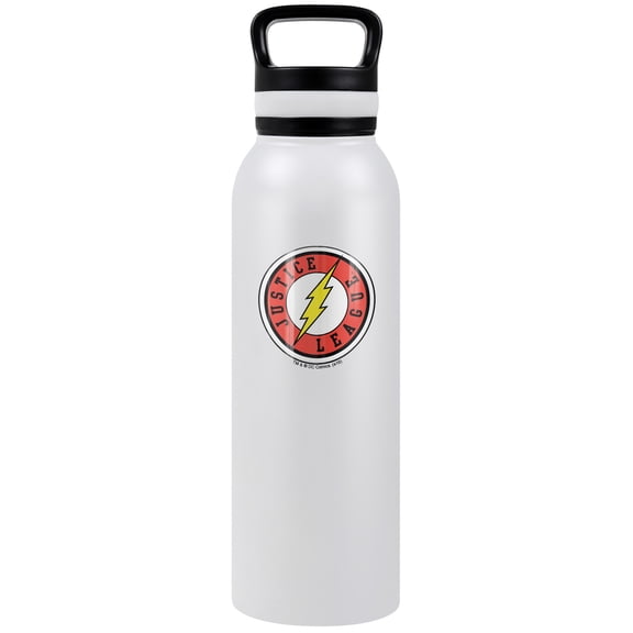 DC Flash - Logo Official Athletic the Flash Justice League Logo 24 oz Insulated Canteen Water Bottle, Leak Resistant, Vacuum Insulated Stainless Steel with Loop Cap, White