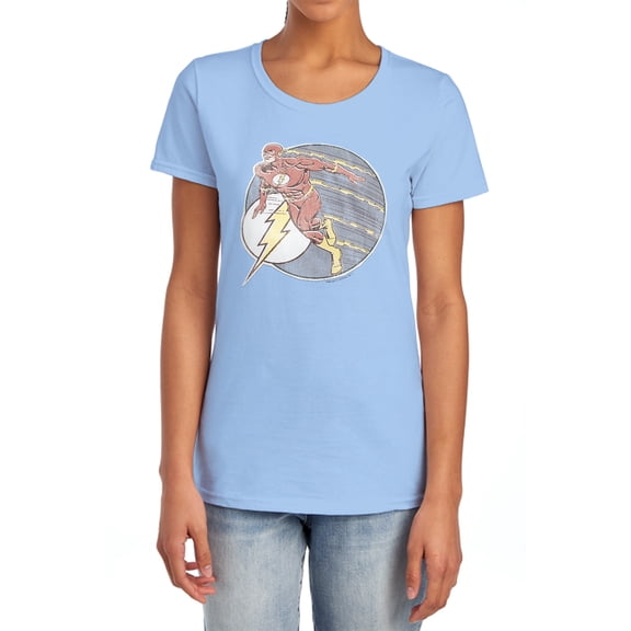DC Flash Retro Flash Iron On Women's T Shirt, Light Blue, Medium