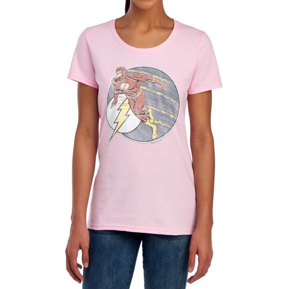 DC Flash Retro Flash Iron On Women's T Shirt, Pink, Large