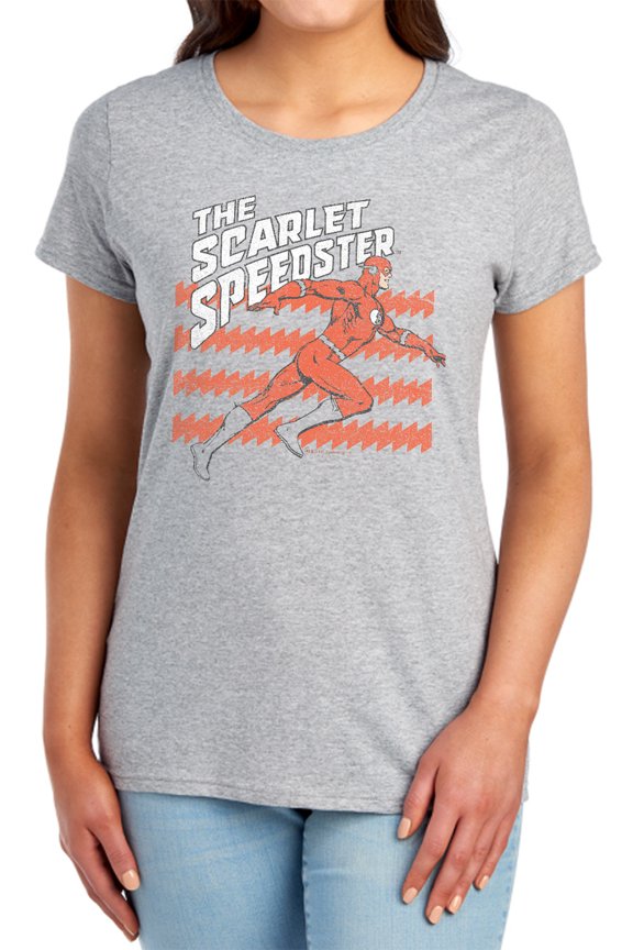 DC Flash Scarlet Speedster Women's T Shirt, Athletic Heather, Large