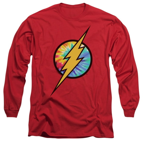 DC Flash Tie Dye Flash Logo Long Sleeve Adult 18/1 T-Shirt Red