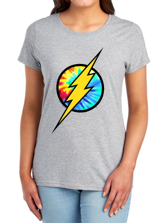 DC Flash Tie Dye Flash Logo Women's T Shirt, Athletic Heather, Small