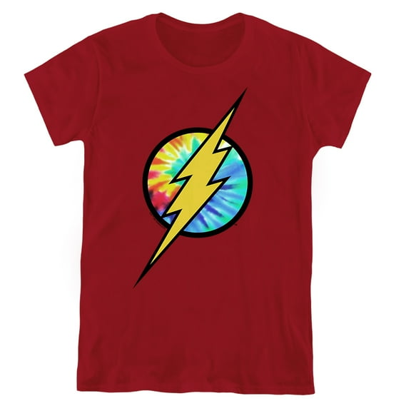DC Flash Tie Dye Flash Logo Women's T Shirt, Cardinal, Large