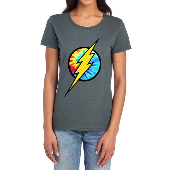 DC Flash Tie Dye Flash Logo Women's T Shirt, Charcoal, Small