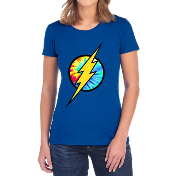 DC Flash Tie Dye Flash Logo Women's T Shirt, Royal, Small