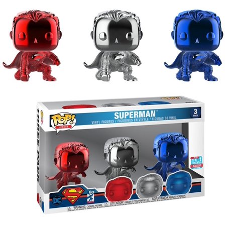DC Funko POP! Heroes Superman Vinyl Figure 3-Pack [Chrome Red, White & Blue]