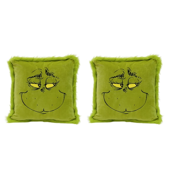 Grinch 2 Pack Pillow Set, Green Furry Design with Grinch Face by Ruz