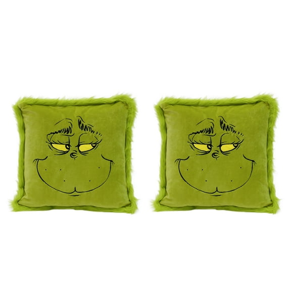 Grinch 2 Pack Pillow Set, Green Furry Design with Grinch Face by Ruz