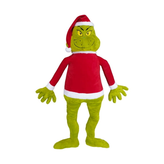 Grinch Jumbo Plush, 48 Inches Tall, Dressed in a Santa Shirt and Hat, by Ruz