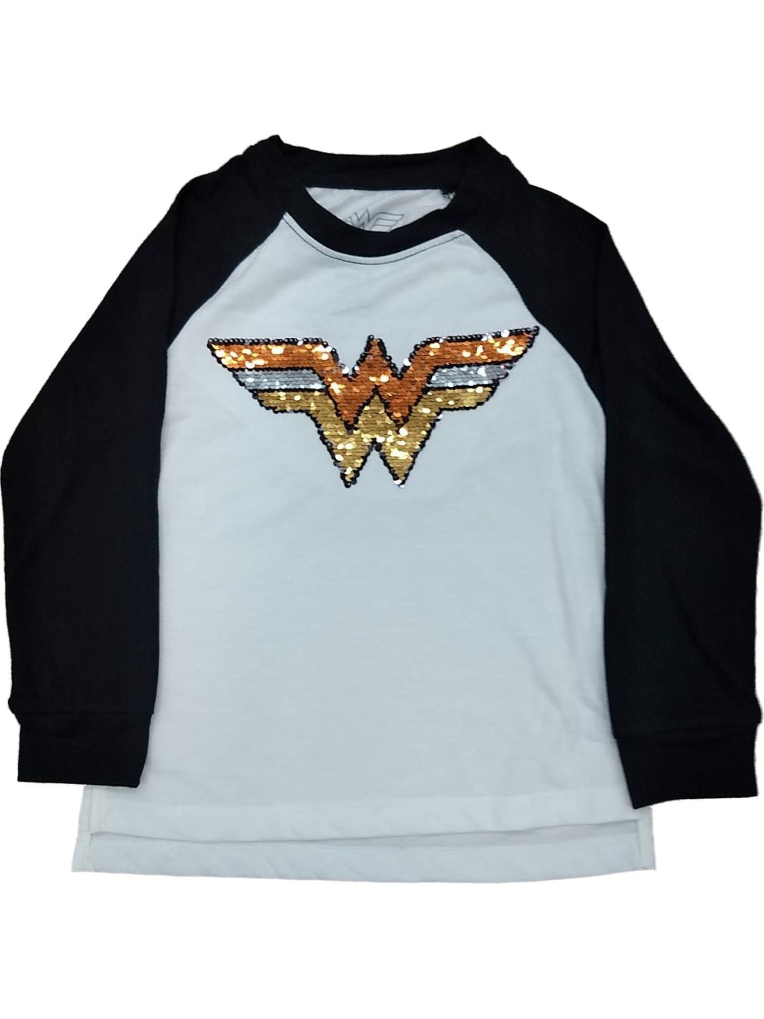 DC Girls White Wonder Woman Flip Sequins T-Shirt Baseball Tee Shirt L Plus