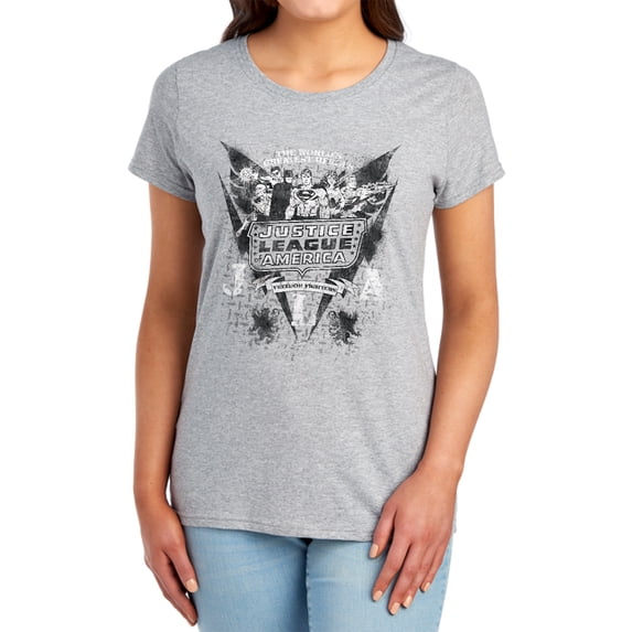 DC Greatest Heroes Women's T Shirt, Athletic Heather, Large