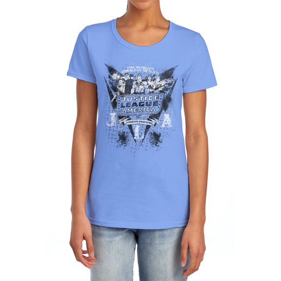 DC Greatest Heroes Women's T Shirt, Carolina Blue, X-Large
