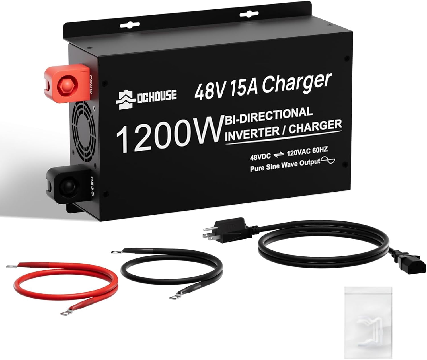 DC HOUSE 1200W Pure Sine Wave Inverter Charger, 48V DC to 110V/120V AC, 2-in-1 Inverter & 48V 15A Battery Charger, Dual AC Outlets, for Golf Cart Battery, Solar, Home Backup & Off-Grid Power