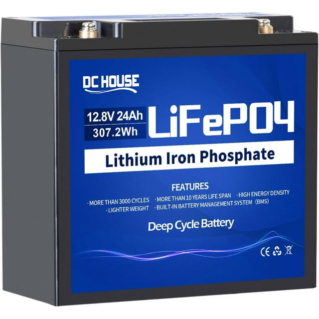 DC HOUSE 12V 24AH Lithium Battery Rechargeable LiFePO4 Battery with