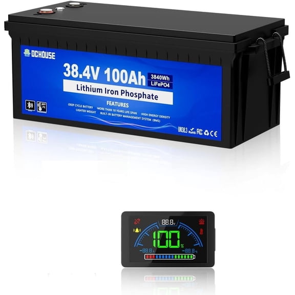 DC HOUSE 36V 100AH Golf Cart Lithium Battery with Switch, 200ABMS, Bluetooth APP & LCD Monitor, Peak Current 670A, Low Temp Protection, Perfect for Trolling Motor, Marine, Solar, RV