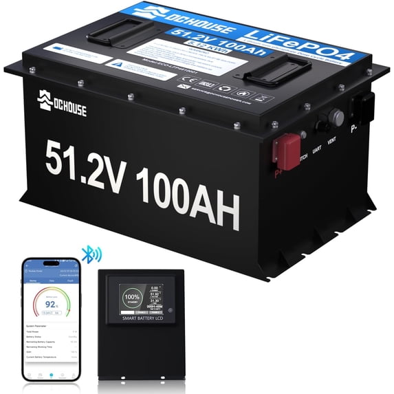 DC HOUSE 48V 100Ah LiFePO4 Golf Cart Battery with Bluetooth Battery Monitor. Low-Temperature Cut-Off Function, Sturdy Metal Case,Suitable for Club Car, EZGO Golf Carts, RV
