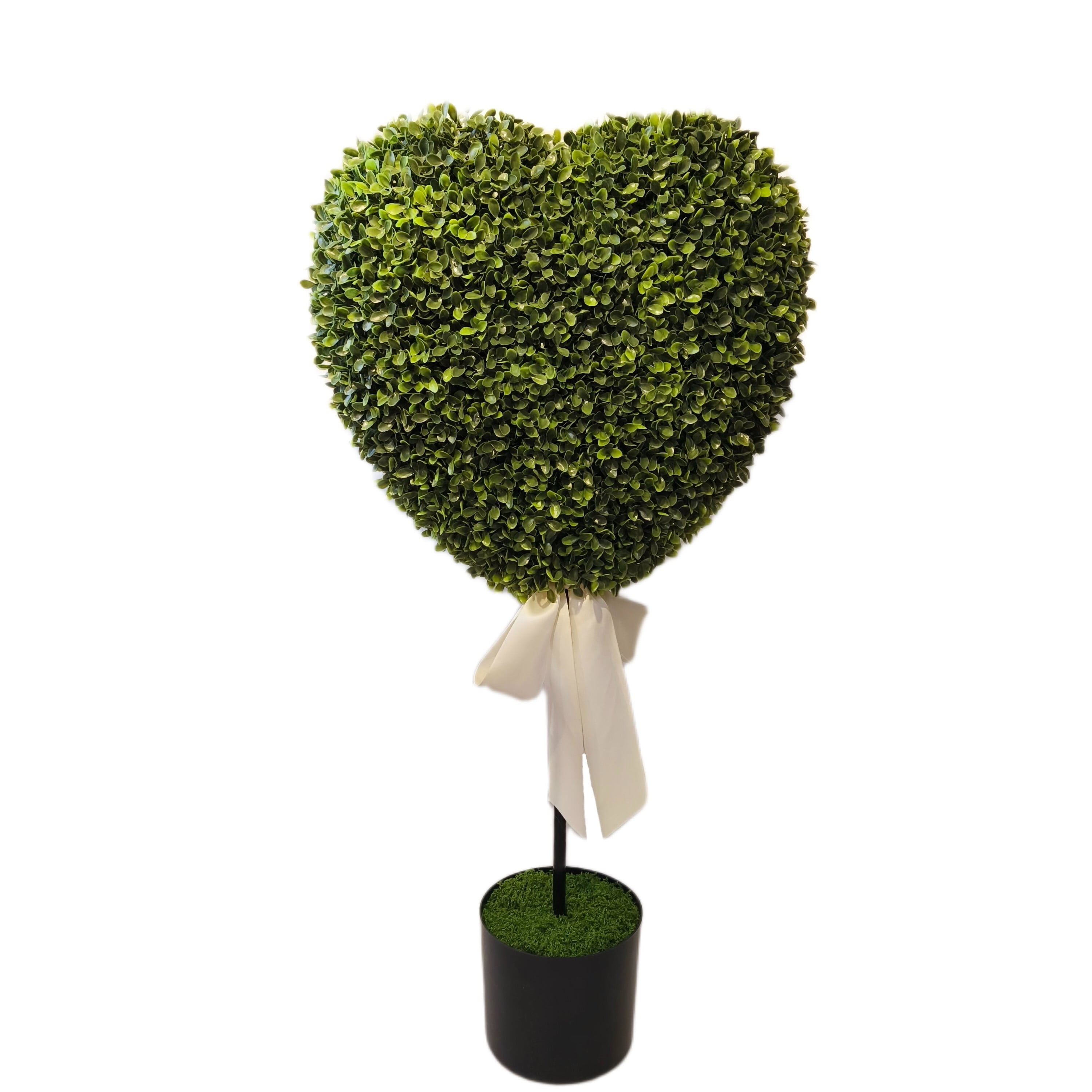 Boxwood Heart with Bow Topiary, Green and White, 32", Valentine's Day by My Texas House