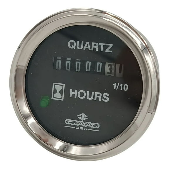 DC Hourmeter Black Dial 52 mm Chrome Bezel 12-24v Range 9999.9 Hours