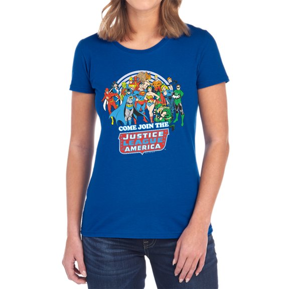 DC Join The Justice League Women's T Shirt, Royal, 2X-Large