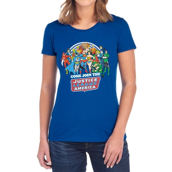 DC Join The Justice League Women's T Shirt, Royal, Large