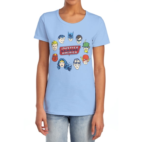 DC Justice Head Circle Women's T Shirt, Light Blue, Small