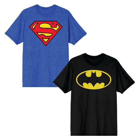 DC Justice League Batman & Superman Logos Men's 2-Pack Tees Shirts-XL
