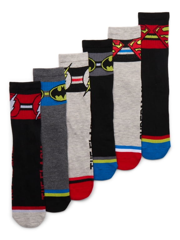DC Justice League Men's Quarter Socks, 6-Pack, Shoe Sizes 8-12