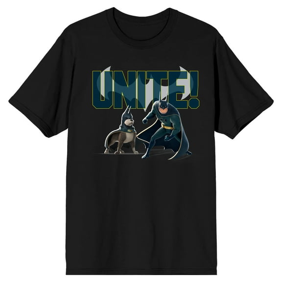 DC League Of Super Pets Batman And Ace Men's Black T-shirt-Large