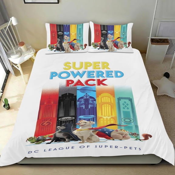 DC League Of Super-Pets Themed Bed Sheet Set Three Piece Set 53x79 Inches Comfortable And Skin Friendly Unique Design Creating A Star Studded Night