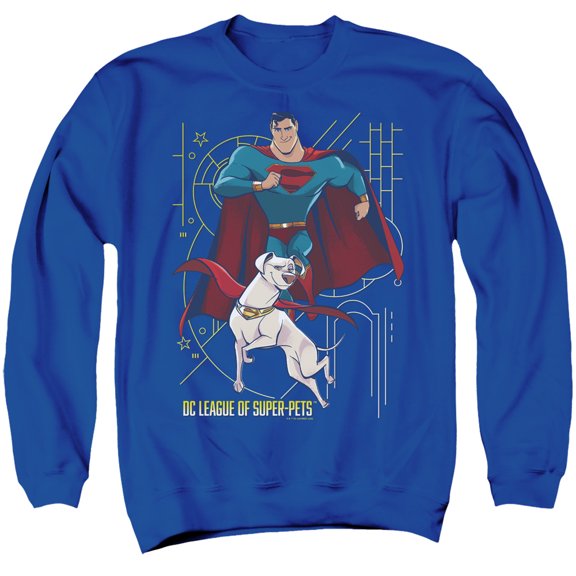 DC League of Super Pets Super And Krypto Unisex Adult Crewneck Sweatshirt (Large) Royal