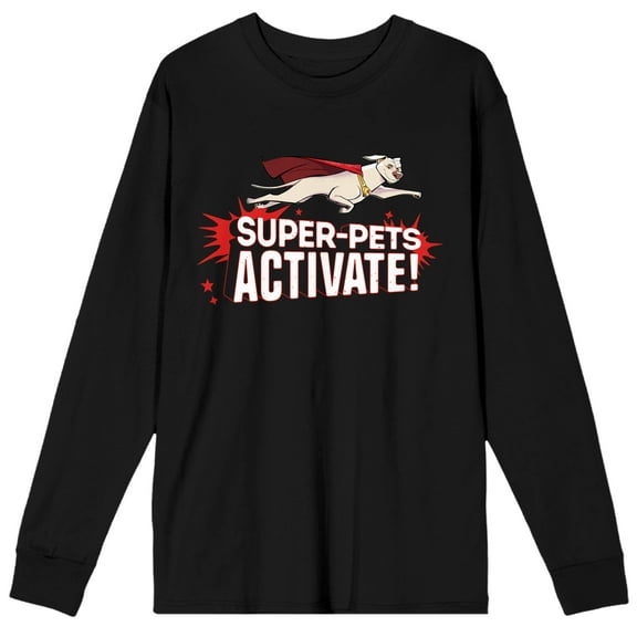 DC Legion of Super Pets Krypto Men's Black Long Sleeve Shirt-Large