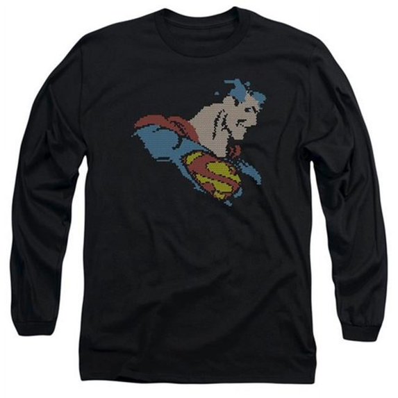 DC-Lite Brite Superman - Long Sleeve Adult 18-1 Tee - Black- Large