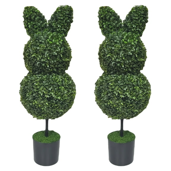 Boxwood Easter Bunny Topiary, Green, 35", 2 Count, by My Texas House