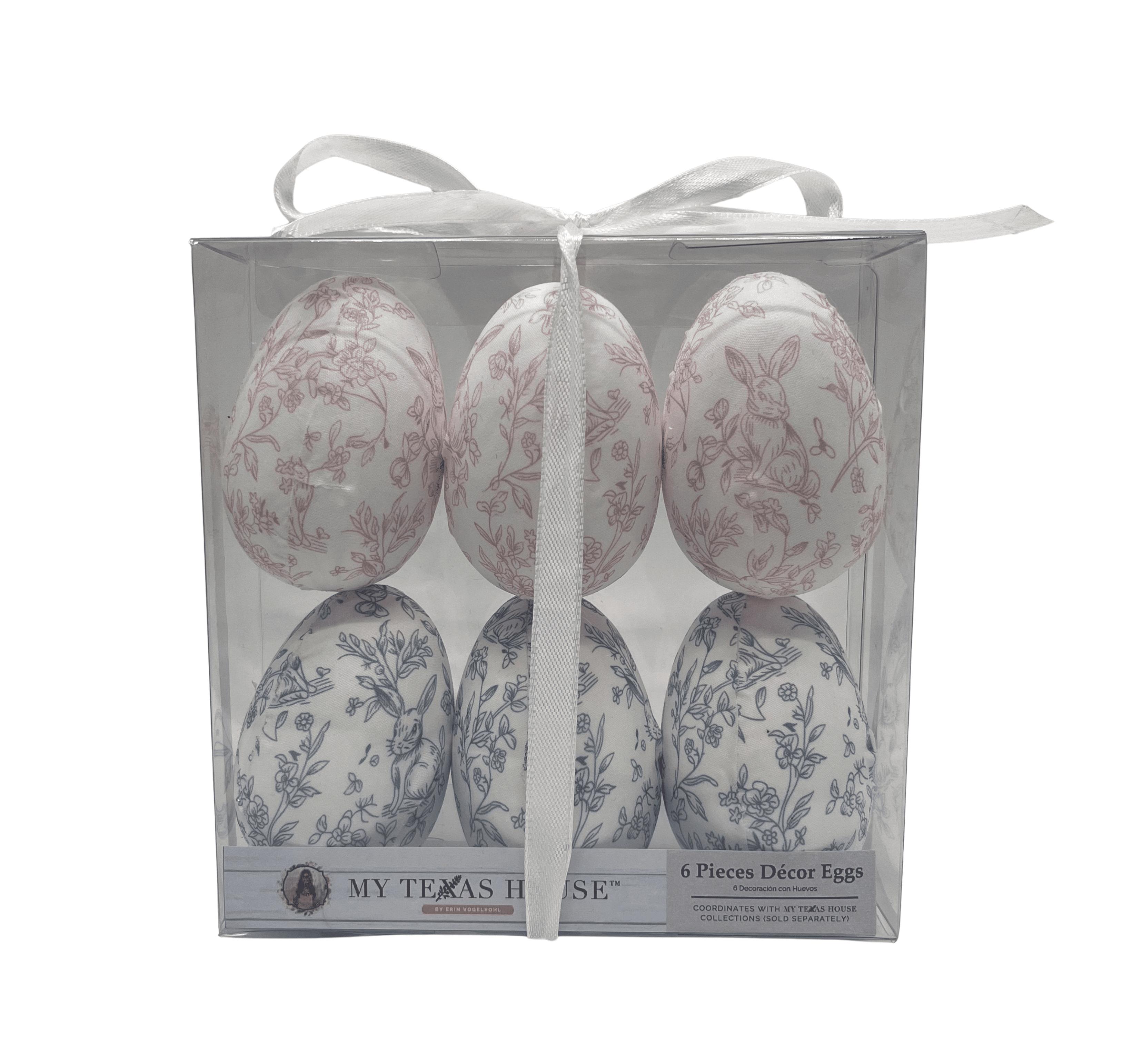 Fabric Floral Easter Egg Decorations, Pink and Blue, 6 Count, by My Texas House