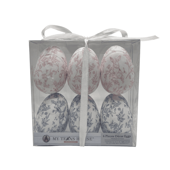 Fabric Floral Easter Egg Decorations, Pink and Blue, 6 Count, by My Texas House