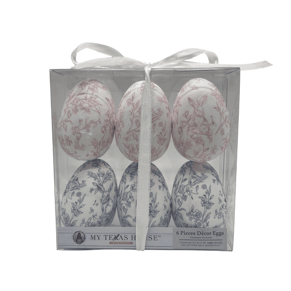 Fabric Floral Easter Egg Decorations, Pink and Blue, 6 Count, by My Texas House