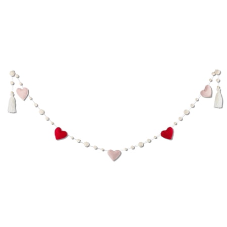 Felt Hearts and Wood Bead Garland, Red, White, and Pink, 6', Valentine's Day by My Texas House