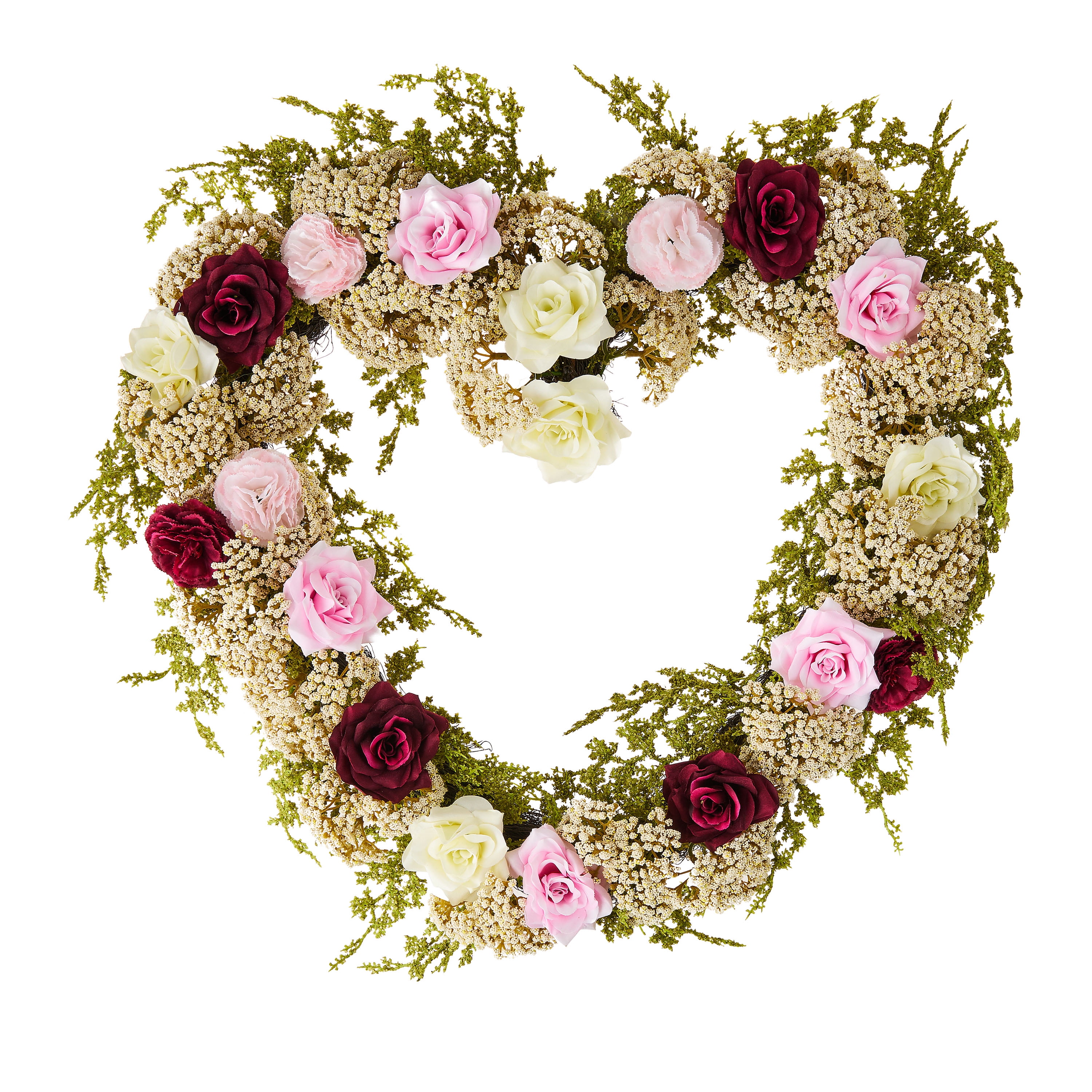 Rose and Baby's Breath Valentine's Day Heart Wreath, Multicolor, 22", by My Texas House
