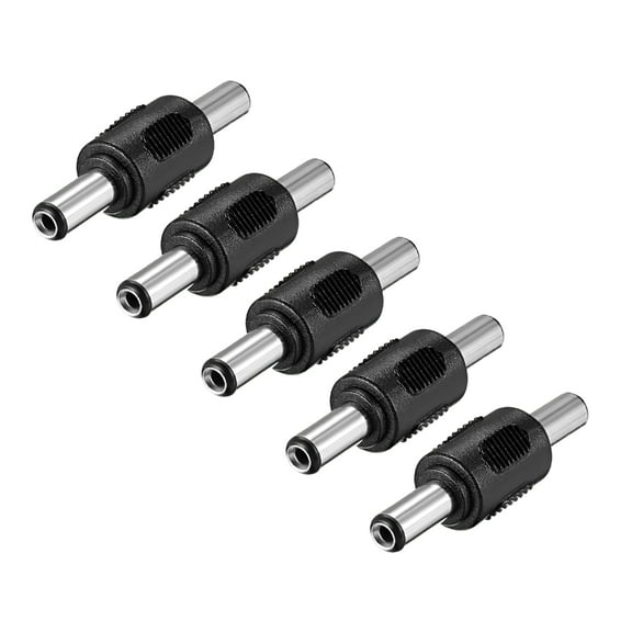 DC Male to Male Connector 5.5mm x 2.5mm Cable Jack Adapter Black 5Pcs