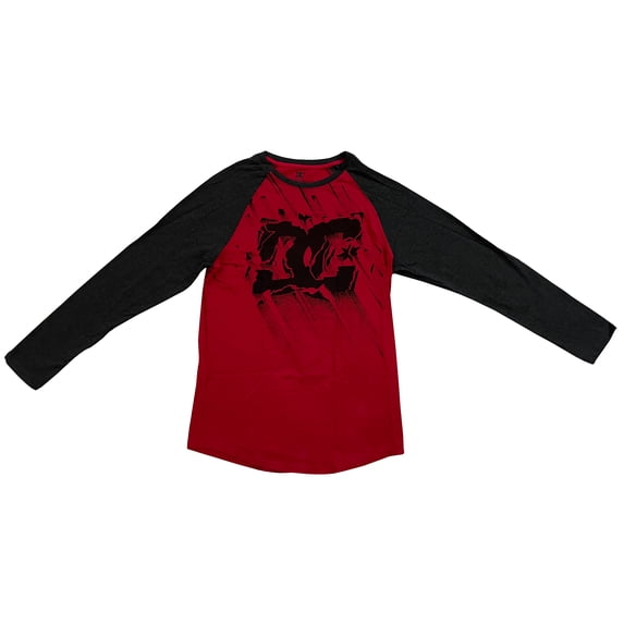 DC Men's Long-Sleeve Raglan Graphic T-Shirt (Chili Red/Black, Medium, M)