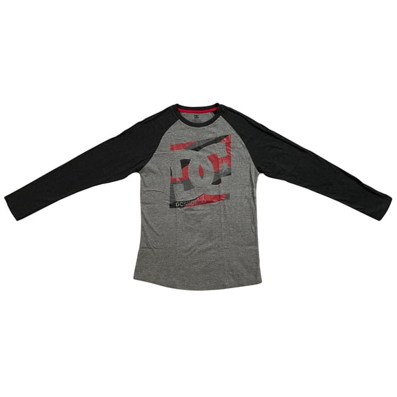 DC Men's Long-Sleeve Raglan Graphic T-Shirt (Chili Red/Black, Medium, M)