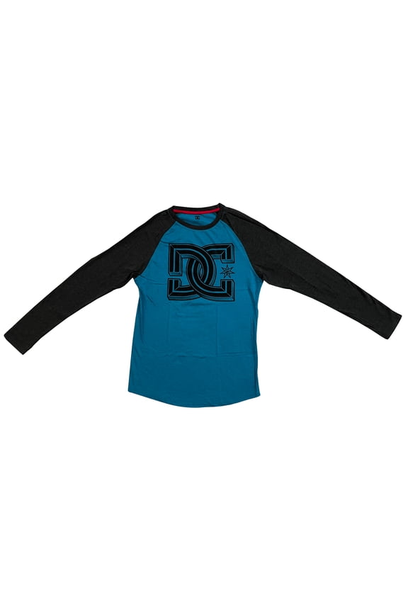 DC Men's Long-Sleeve Raglan Graphic T-Shirt (Deep Teal Heather, Medium, M)