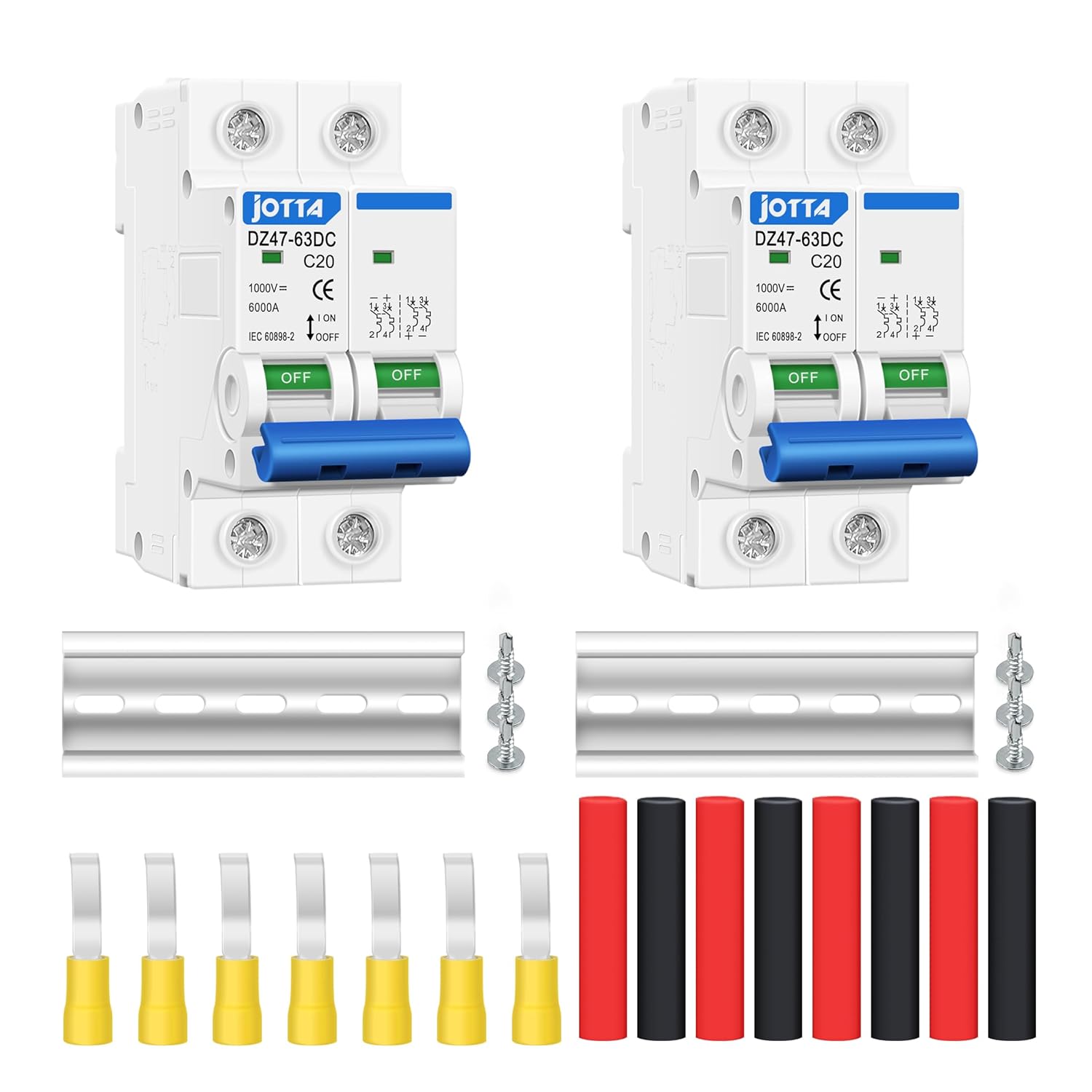 DC Miniature Circuit Breaker,2 Poles 1000V for Solar PV System,Din Rail Installation (2 PCS 20A)