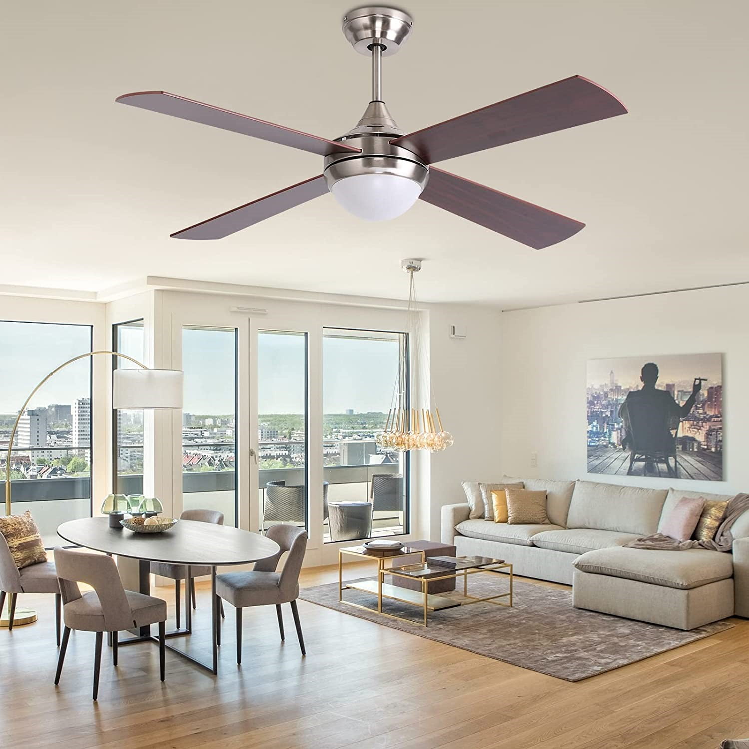 DC Motor High CFM 48 Inch Bedroom Ceiling Fan with Lights and Remote