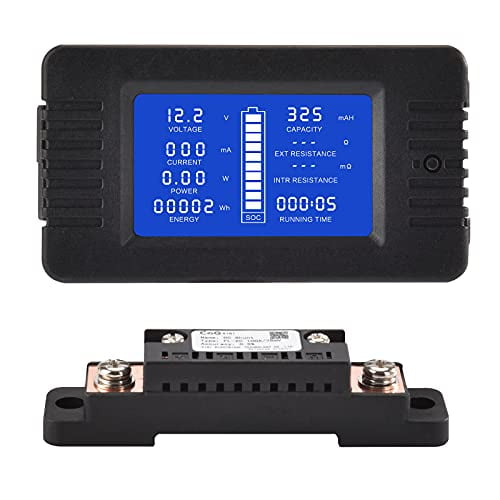 DC Multifunction Battery Monitor Meter with Shunt,0-200V,0-100A, LCD Display Digital Current Multimeter Voltmeter Ammeter for Cars RV Solar,Widely Applied to 12V/24V/48V RV/Car Battery…