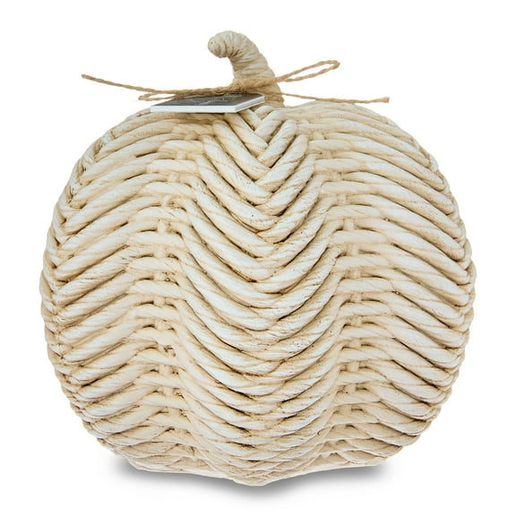 Woven-Texture Resin Pumpkin Tabletop Decor, White, 7.25", Halloween by Way To Celebrate