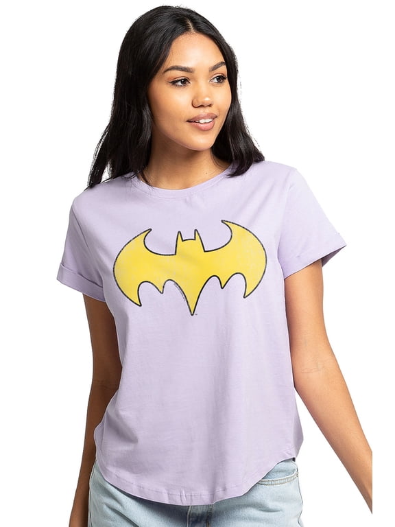 Batgirl Logo Distressed Women's Graphic T-Shirt Rolled Sleeve Tee