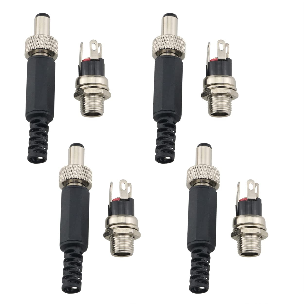 DC Power Plug Connector Set, 5.5mm x 2.5mm, 4 Male + Female Panel ...
