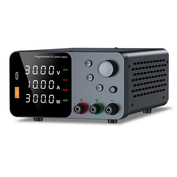 DC Power Supply 30V 10A Power Supply USB Charging Adjustable DC Regulated Switching Power Supply with Output Button (US)