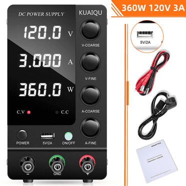DC Power Supply Variable 0-120V 0-3A Bench Power Supply with Precise Voltage Current Setting Button Variable Power Supply with Output Button with 4-Digit Display，USB Fast Charging Port (Black)